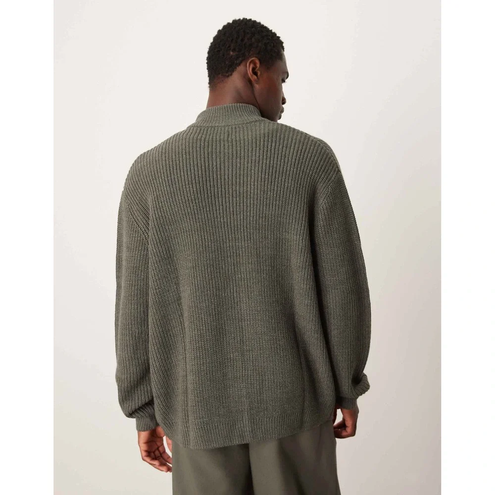 ASOS DESIGN Knitted Oversized Fisherman‎ Rib Zip Through - Grey Size XL NWT